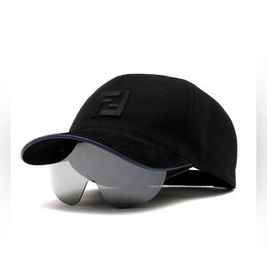 FENDI Eyewear EyeCap Dframe Sunglasses FF Leather Trimmed Baseball Cap Visor NEW